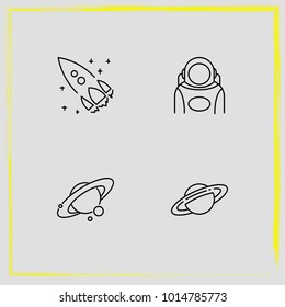 Astronomy line icon set galaxy, astronaut and rocket