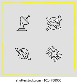 Astronomy line icon set galaxy, saturn planet and satellite antenna