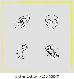 Astronomy line icon set galaxy system, extraterrestrials and alien