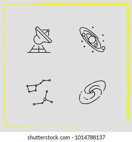 Astronomy line icon set galaxy system, satellite and milky way