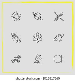 Astronomy line icon set astronomy, galaxy system and saturn planet