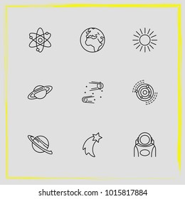 Astronomy line icon set galaxy, sun and science