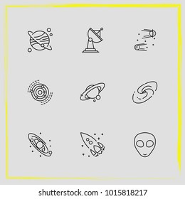 Astronomy line icon set galaxy system, extraterrestrials and milky way