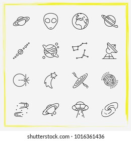 Astronomy line icon set galaxy, extraterrestrials and satellite