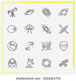 Astronomy line icon set galaxy, satellite and alien