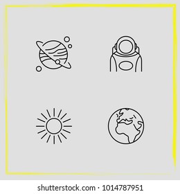 Astronomy line icon set planet, sun and astronaut