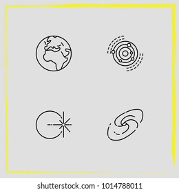 Astronomy line icon set planet, galaxy and milky way