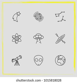 Astronomy line icon set planet, astronomy and telescope
