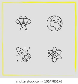Astronomy line icon set rocket, planet and science