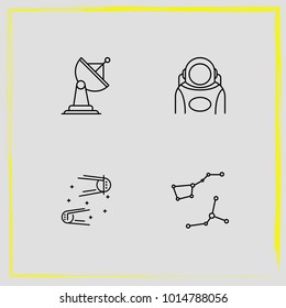 Astronomy line icon set rocket, astronaut and constellation