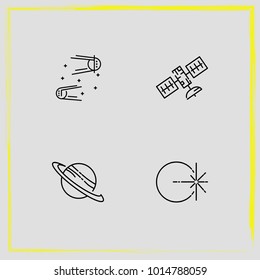 Astronomy line icon set rocket, satellite and saturn planet