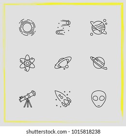 Astronomy line icon set rocket, science and telescope