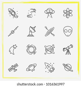 Astronomy line icon set rocket, solar system  and alien