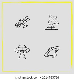 Astronomy line icon set satellite, spaceship and galaxy