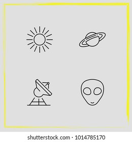 Astronomy line icon set satellite, sun and extraterrestrials