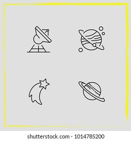 Astronomy line icon set satellite, galaxy and saturn planet