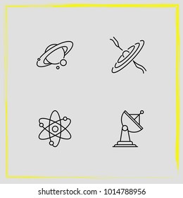 Astronomy line icon set satellite antenna, galaxy and science