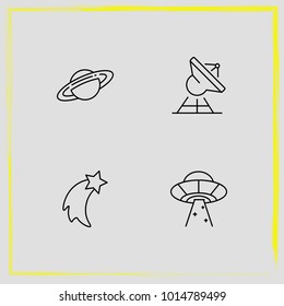 Astronomy line icon set satellite, spaceship and  saturn planet