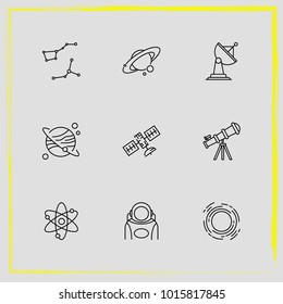 Astronomy line icon set astronomy, satellite and telescope