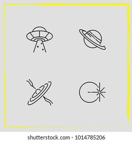Astronomy line icon set saturn planet, spaceship and solar system 