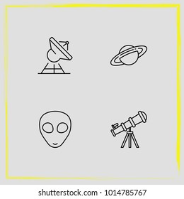 Astronomy line icon set  saturn planet, alien and satellite