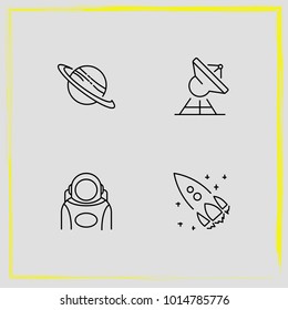 Astronomy line icon set saturn planet, rocket and astronaut