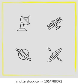 Astronomy line icon set saturn planet, satellite and satellite antenna