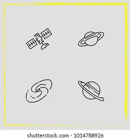 Astronomy line icon set  saturn planet, milky way and satellite