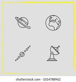 Astronomy line icon set saturn planet, solar system  and satellite antenna