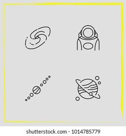 Astronomy line icon set solar system , milky way and astronaut