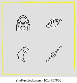 Astronomy line icon set solar system ,  saturn planet and meteor shower