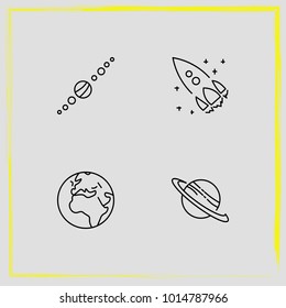Astronomy line icon set solar system , planet and rocket