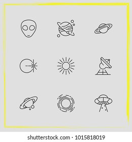 Astronomy line icon set solar system ,  saturn planet and sun