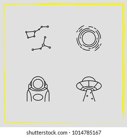 Astronomy line icon set spaceship, astronomy and constellation
