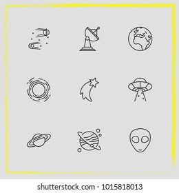 Astronomy line icon set spaceship, rocket and extraterrestrials