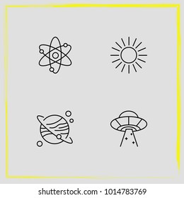 Astronomy line icon set sun, galaxy and spaceship