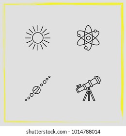 Astronomy line icon set sun, telescope and solar system 