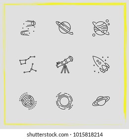 Astronomy line icon set astronomy, telescope and constellation