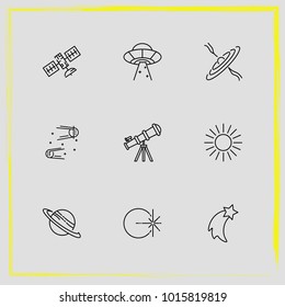 Astronomy line icon set telescope, sun and astronomy