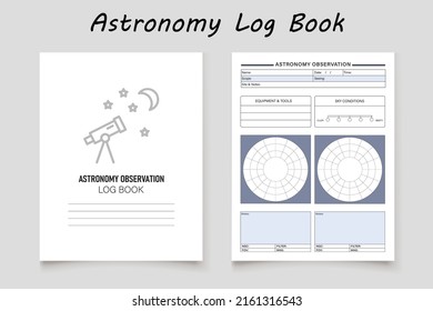 Astronomy logbook planner template design for KDP Interior. Low content KDP interior