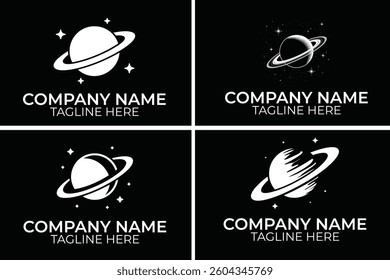 Astronomy logo set. Vector illustration isolated on black background.