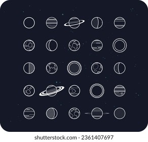 Astronomy Minimalistic Planet Icons Set