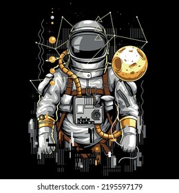 astronomy moon and astronaut black background