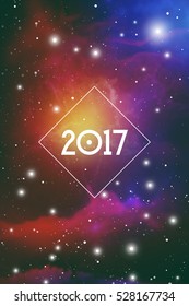 Astronomy New Year 2017 Greeting Card or Calendar Cover on Space Background.