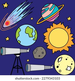 Astronomy Objects and Icons Vector Set illustration