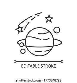 Astronomy pixel perfect linear icon. Natural science, space exploration Thin line customizable illustration. Contour symbol. Celestial bodies vector isolated outline drawing. Editable stroke