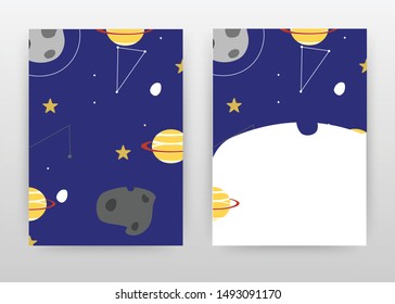 Astronomy planets on blue design for annual report, brochure, flyer, poster. Blue galaxy background vector illustration for flyer, leaflet, poster. Business abstract A4 brochure template.
