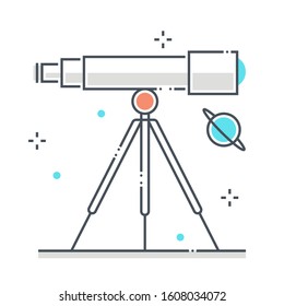 Astronomy related color line vector icon, illustration. The icon is about telescope, space, planets, science, foresee, lesson. The composition is infinitely scalable.