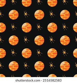 Astronomy Research Equipment seamless pattern. Space planet, Earth, galaxy, observatories, astronomical telescope, spacecraft, cosmos science, minimal vector illustrations isolated on background