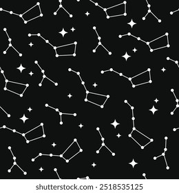 Astronomy Research Equipment seamless pattern. Space planet, Earth, galaxy, observatories, astronomical telescope, spacecraft, cosmos science, minimal vector illustrations isolated on background